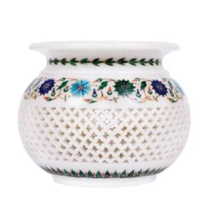 White Marble Multi-stone Filgree Bowl
