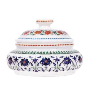 Premium White Marble Multi-stone Decorative Bowl