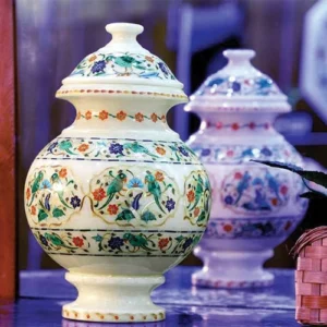 White Marble Multi-stone Parrot Pot