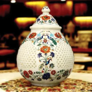 White Marble Filigree Peacock Pot