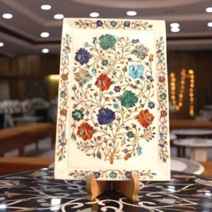 White Marble Multi Flower Serving Plate
