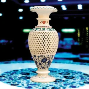 White Marble Filigree Multi Stone Vase