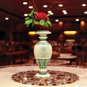 White Marble Filigree Malachite Vase