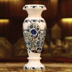 White Marble Lapis-Lazuli Peacock Vase