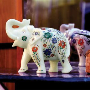 White Marble Multi-stone Elephant 25cm