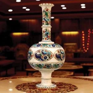 White Marble Peacock Vase (Lapis Lazuli & Abalone stone)