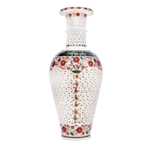 White Marble Carnelian Filigree Vase