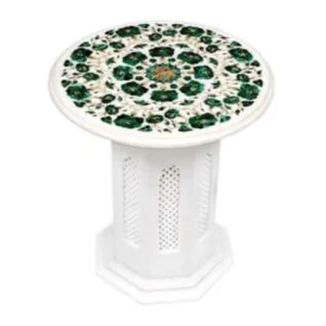 White Marble Round Inlay Table Lamp