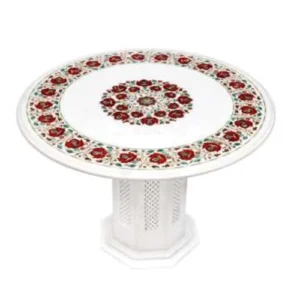 White Marble Carnelian Round Table Lamp