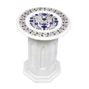 White Marble Lapis Round Table Lamp