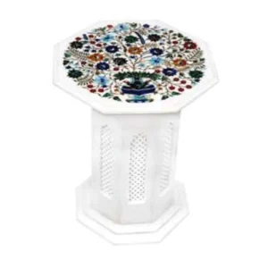 White Marble Multi-Stone Octagon Table Lamp
