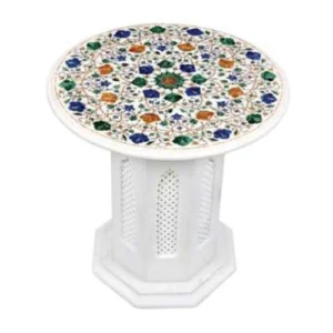 White Marble Multi-Stone Round Table Lamp