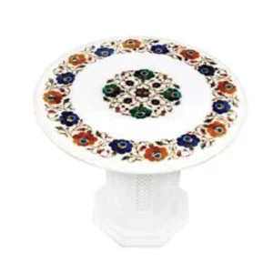 White Marble Multi-Stone Round Table Lamp