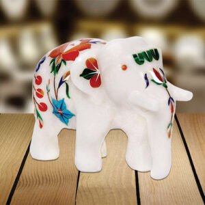 White Marble Multi-stone Elephant 7.5cm