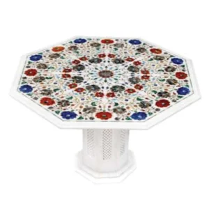 White Marble Multi-Stone Octagon Table Lamp