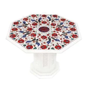 White Marble Carnelian Octagon Table Lamp