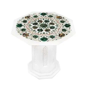 White Marble Malachite Octagon Table