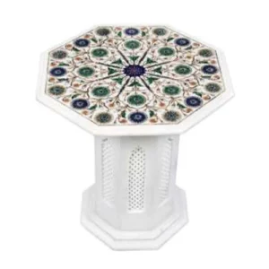 White Marble Lapis Lazuli Round Table