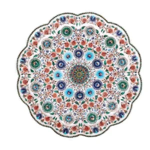 White Marble Multi-Stone Round Table