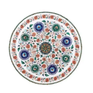 White Marble Multi-Stone Round Table