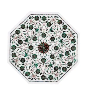 White Marble Malachite Octagon Table
