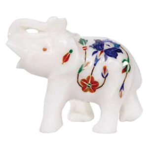 white marble multi-stone elephant-9cm