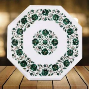 White Marble Malachite Octagon Table