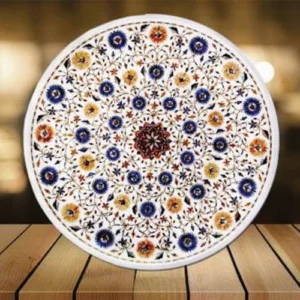 White Marble Multi-stone Round Table