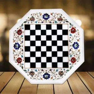 White Marble Multi-stone Chess Table
