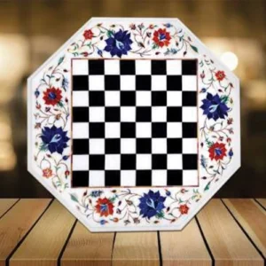 White Marble Multi-stone Chess Table