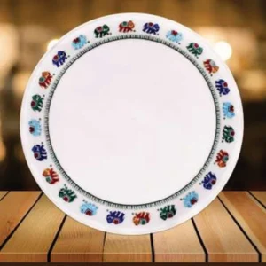 White Marble Multi-stone 24 Elephant Round Table