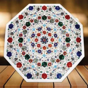 White Marble Multi-stone Octagon Table