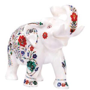 White Marble Multi-stone Elephant 26cms