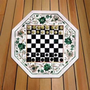 White Marble Malachite Chess Table
