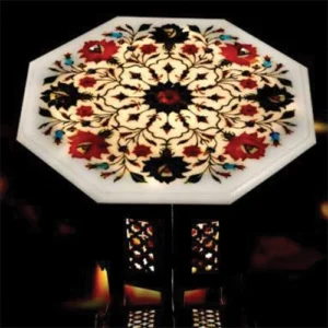 White Marble Multi-stone Octagon Table