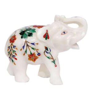White Marble Multi-stone Elephant 336