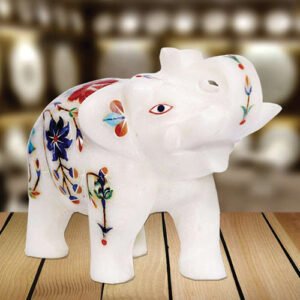 White Marble Multi-stone Elephant 10cm