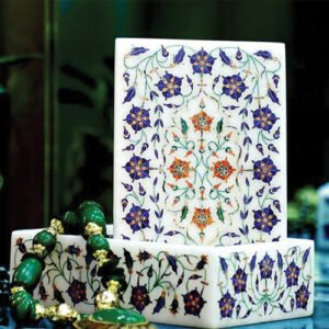 White Marble Lapis Lazuli & Malachite Rectangle Box