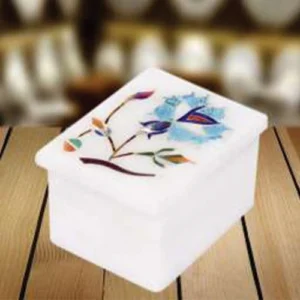 White Marble Multi-stone Floral Box