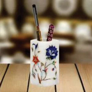 White Marble Multi-stone Pen Stand