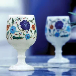 White Marble Floral Wine Glass