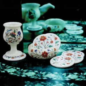 White Marble Carnelian Tea Coaster Set