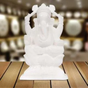 Premium White Marble Multi-stone Ganesha Sculpture
