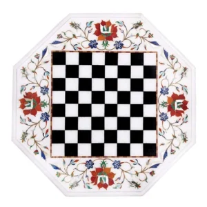 White Marble Multi-Stone Chess Plate